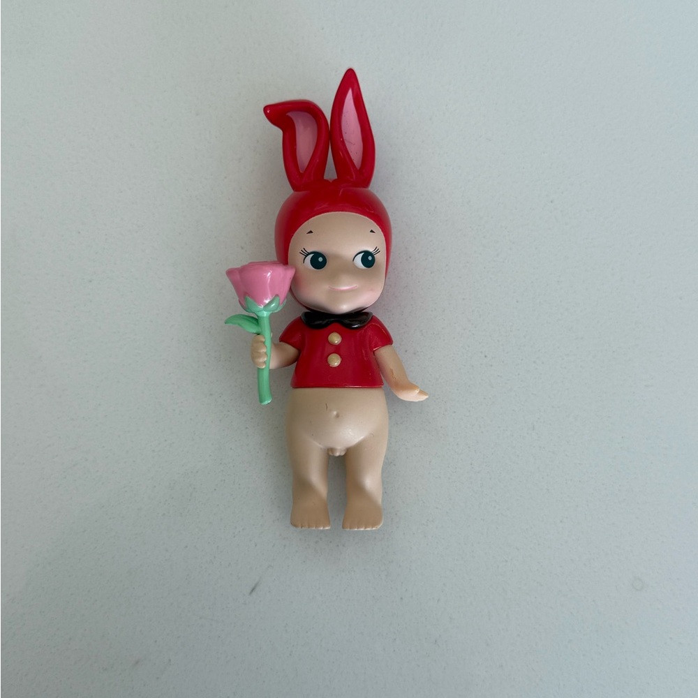 Authentic Sonny Angel Valentines Red Bunny Figurine with Pink Flower